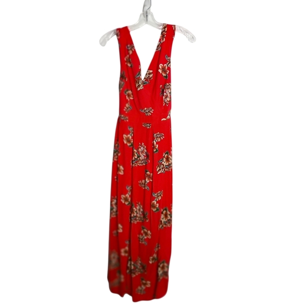 Lulu's Red Floral V-Neck Maxi Dress - Women Size L